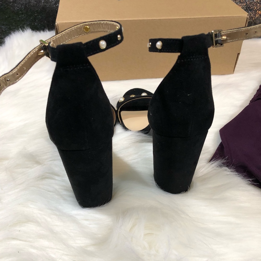 Black suede pearl detail open toe heels - Picture 3 of 4